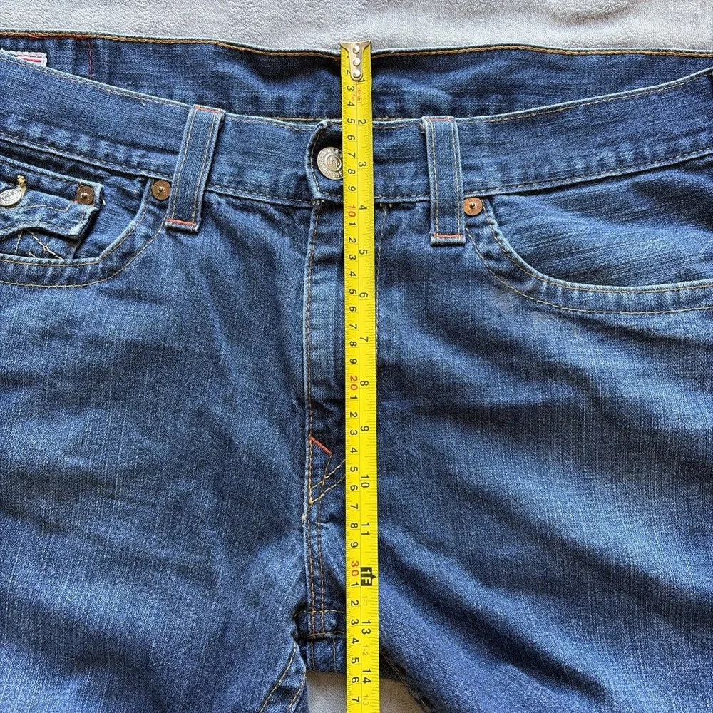 VTG True Religion Jeans Mens 40x30 Blue Ricky Stitch Flap Y2K USA
